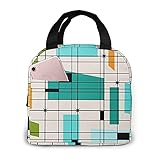  Bolsa de almuerzo Bolsa de asas de cuadrícula retro y Starbursts Fiambreras Bolsa de refrigerador aislada reutilizable Bolsa de comida térmica resistente al agua Bolsa de refrigerio