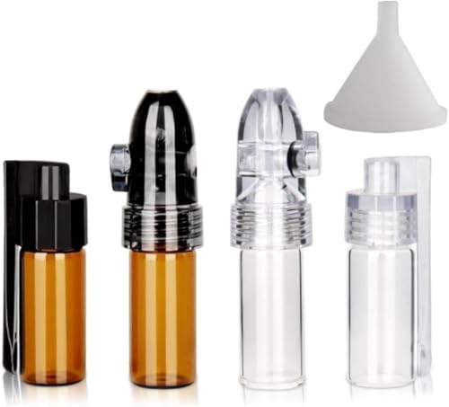 Set di 4 dosatori in polvere per spezie, portatili, con mini imbuto, contenitore per spezie da campeggio (bianco + marrone), bottiglia portatile integrata per viaggi all'aperto