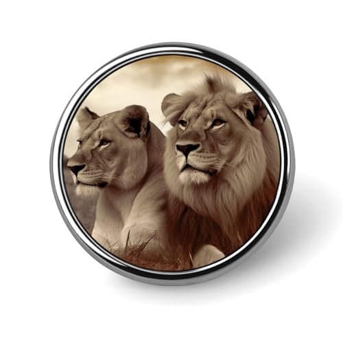 Aluminium Alloy Round Badge Brooch Pins for Men African Lion And Lioness Brooches Elegant Pin for Women Fashion Button Badges Brooch Badge for Hats Jackets Shirts