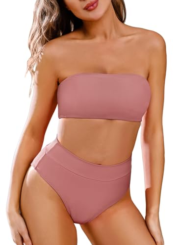 FJAUOQ Conjunto de bikini de cintura alta con correa extraíble para mujer, 01-Pink1, M