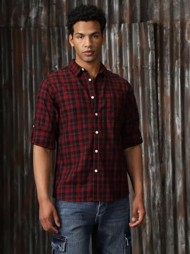 Image of High Star Men Check Cotton Regular Fit Collar Long Sleeve Shirts 35