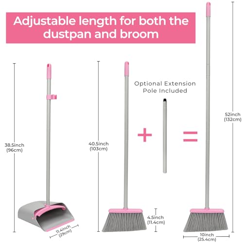 image for SONCAL Pink Broom with Dustpan Combo Set，52