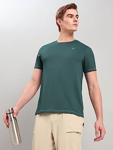 Image of TECHNOSPORT Men's Slim Fit Polyester Activewear Sports T-Shirt with Moisture-Wicking Comfort for Workout, Running & Gym