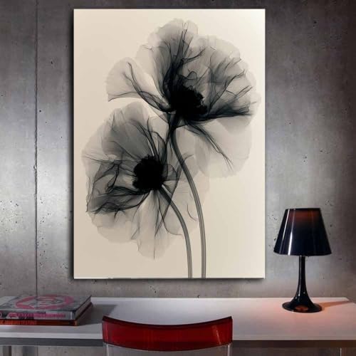 Toile murale monochrome pavot transparent 70x100cm affiche noir et blanc pour salon - 3