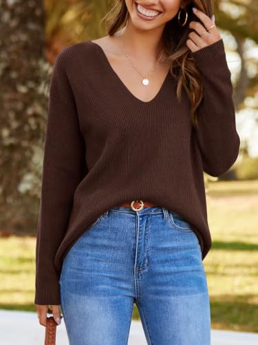 Image of Imily Bela Womens Oversized Deep V Neck Sweaters Sexy Long Sleeve Tunic Sweater Knitted Dressy Pullover Jumper
