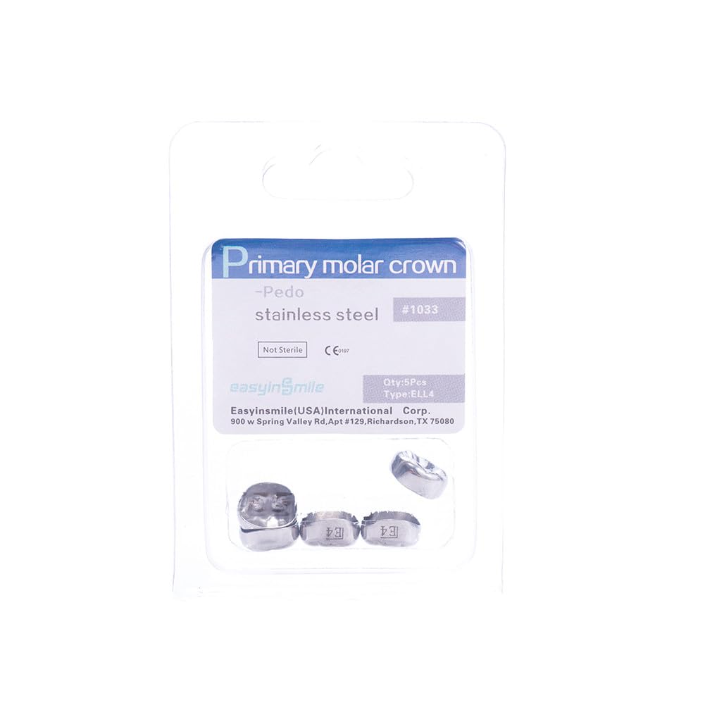 Smileheven Dental Molar Metal Crowns Kids Stainless Steel Chewing Function Dental Primary Metal Crowns Pack of 5(ELL4)