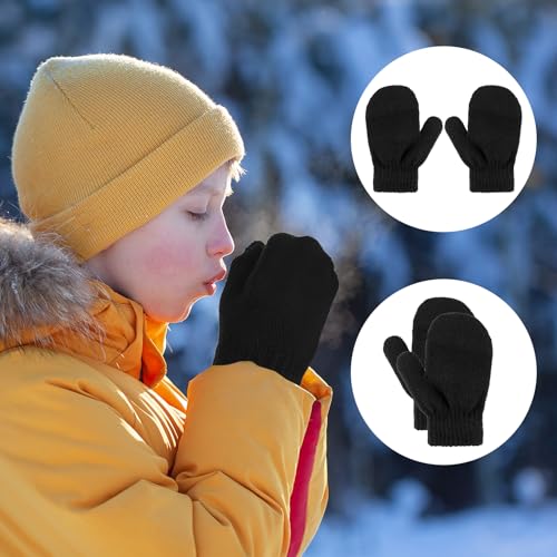 2 Pair Baby Mittens Black Winter Warm Elastic No Scratch Soft Gloves Breathable Toddler Mittens for Boys Girls Kids3