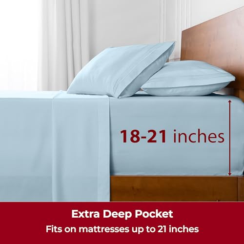 Image of Mellanni Extra Deep California King Sheets - 4 PC Iconic Collection Bedding | Hotel Luxury, Ultra Soft, Cooling Bed Sheets - Wrinkle, Fade, Stain Resistant (Cal King, Aqua)