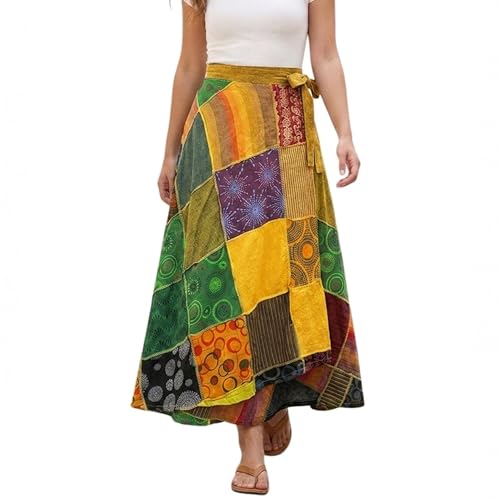 Image of Agan Boho Maxi Wrap Skirt for Women, Tie Dye Cotton Long Flowy Summer Skirt
