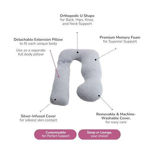 Araluna Adjustable Memory Foam Pregnancy Pillow for Sleeping, U Shaped Full Body Maternity Pillow, Removable Cooling Viscose from Bamboo Cover - Image 3