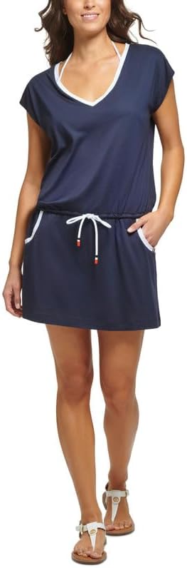 Tommy Hilfiger Women's Drawstring Cover-Up Dress (Sky Captain, Small/Medium)
