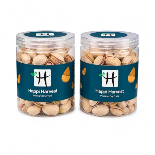 Image of Happi Harvest Premium California Roasted & Salted Pistachios 400g (200g X 2) | Healthy Snacks, Dry Fruits, Pista | Tasty & Healthy | High in Protein & Dietary Fiber | Low Calorie Nuts