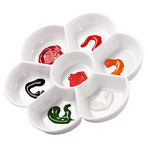 Round Flower Petal Plastic Palette Painting Dish 7 Well Flower Paint Tray Watercolor Painting Mixing Palette For Oil Acrylic Watercolor Gouache,Easy Wash, 6.6 Inches,Artist #TOP2