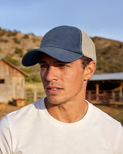 Image of Croogo Men's Adjustable Mesh Back Cap Curved Bill Snapback Mesh Baseball Cap Retro Washed Trucker Cap Breathable Sun Hat