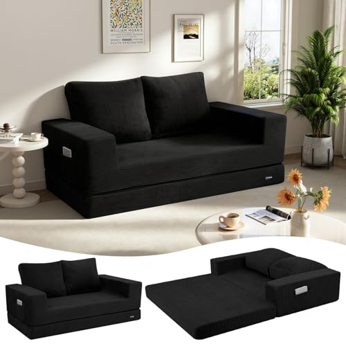 Image of COMAX Futon Sofa Bed, Convertible Sofa Bed, Folding Boneless Couches | Boneless Couch for living room, 4‑in‑1 Fold Out Small Foldable Loveseat Floor Sleeper Mattress Lounge Space‑Saving, Black