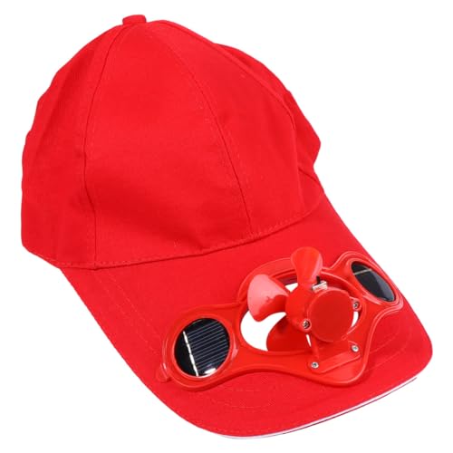 KOCKSHION Gorra con Ventilador Solar Integrado para Niños, Sombrero Protector Solar Rojo, Tapa con Interruptor, Ventilación Refrescante para Verano, Adecuado para Actividades Al Aire Libre