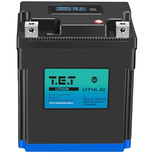 T.E.T LFP14L-A2 超軽量 バイク バッテリー リチウムイオン YB10L-A2 / YB14L-A2 専用 7.8Ah 468CCA 99.84Wh BMS電圧計搭載 LiFePO4 バイク用TET 長期保証(LFP14L-A2)