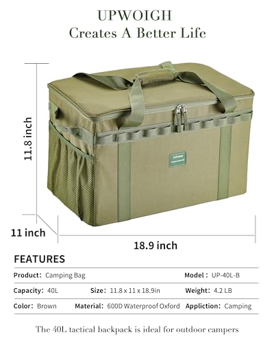UPWOIGH Tactical Camping Storage Bag 40L – Heavy Duty Duffel with Waterproof Bottom, Collapsible Organizer with 2 Adjustable Dividers, 600D Oxford Fabric, Green Overlanding Gear2