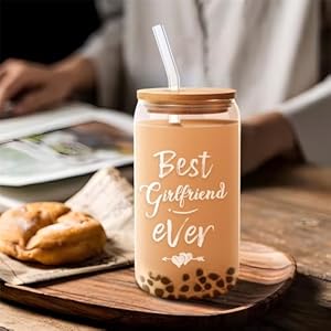 Glasscupgiftsforgirlfriend16ozbesteverdrinkingcupwithlidandstrawbirthdaymothersday Urban Country Home Decor Glass cup gifts for girlfriend 16 oz best ever drinking cup with lid and straw birthday mothers day urban country home decor