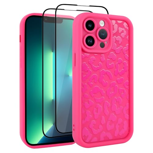 UZEUZA Compatible with iPhone 13 Pro Case, Cheetah Print Shockproof Soft TPU Protective Case for Women Girls, Slim Anti Scratch Leopard Case for iPhone 13 Pro 6.1 Inch, Hot Pink