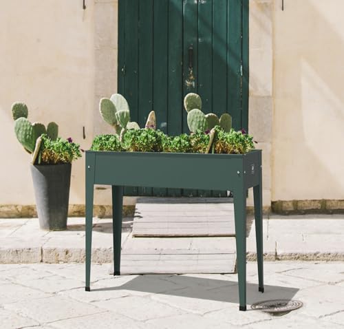Image of herstera Elevated Raised Garden Bed Kit - Galvanized Steel Rectangular Planter Box with Drainage Hole for Outdoor Patio, Porch & Backyard Gardening, Dark Green