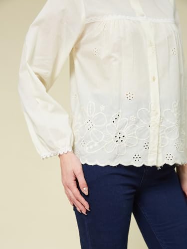 Image of J TURRITOPSIS Women's Pure Cotton Schiffli Embroidered Shirt