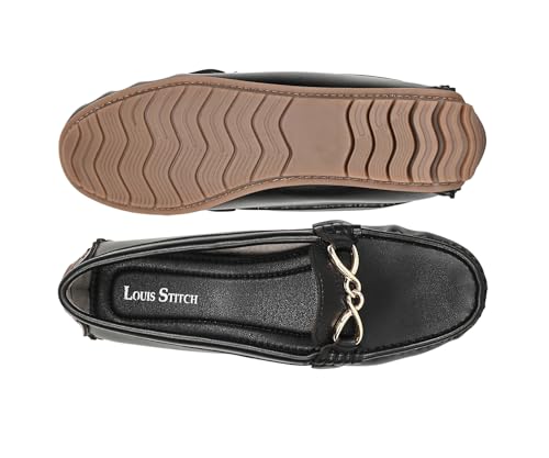 Image of LOUIS STITCH Women's Premium Slip-On Loafers with Buckle | Elegant Solid Slip-On Comfort Shoes for Casual and Formal Wear | Slip-On Loafer Shoes for Women | LSLD-BLR-HS02