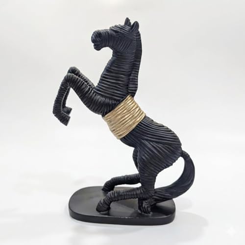 Image of Modern Rearing Horse Statue, Abstract Black Stallion Sculpture for Home Decor | Minimalist Resin Horse Figurine Accent for Living Room, Office Desk |(Modern Horse-2)