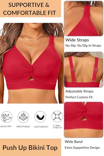 Image of Women's Bikini Top - Supportive Swimsuit for Large Bust - 2025 Cut Out Twist Swim Top