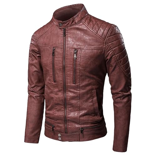 Chaqueta de cuero sintético para hombre estilo bomber miniatura 1