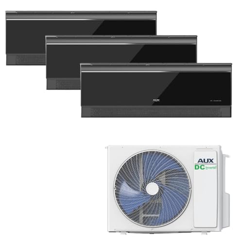 A++ AUX Klimaanlage Set Multi Split 27000 BTU (7,9 kW) – Außengerät + 3x 9000 BTU Wandgerät mit WLAN – R32 Kältemittel – Hochglanz Schwarz – leise Klimaanlage für 3 Räume – anschlussfertig