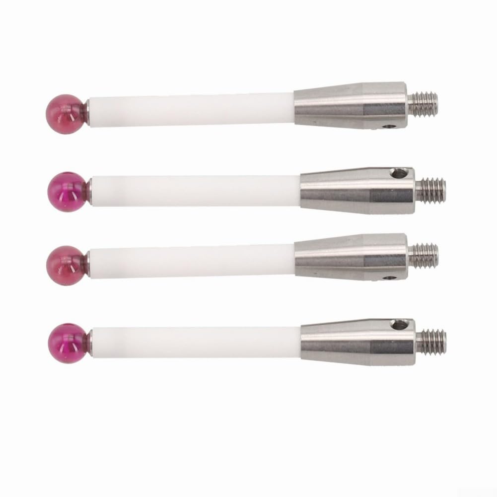 A-5000-3709 CMM - Juego de 4 insertos de pulsador para sonda de medición táctil Renishaw, rosca M4, bola de rubí Ø6 mm, longitud 50 mm, vástago de cerámica, para componentes sensibles y superficies