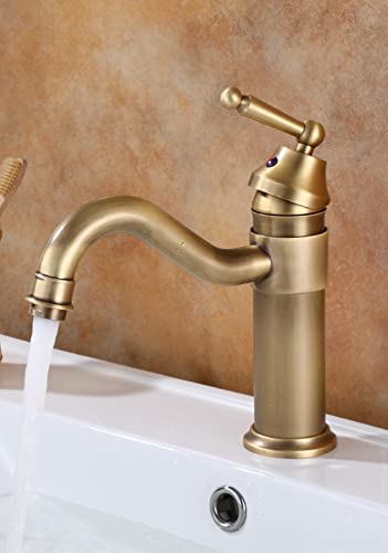 Robinet de lavabo de comptoir rétro en laiton antique pour eau chaude et froide avec tuyaux