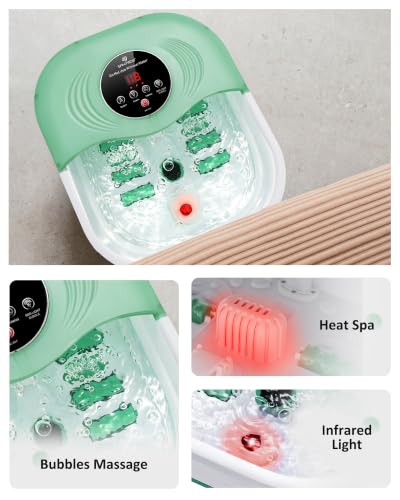 Image of SPA4PIEDS Collapsible Heated Foot Spa Bath with Bubble, Foot Soaking Tub Featuring 8 Shiatsu Rollers, Pumice Stone and Built-in Timer for Mom, Dad and Foot Relaxation (Light Green)