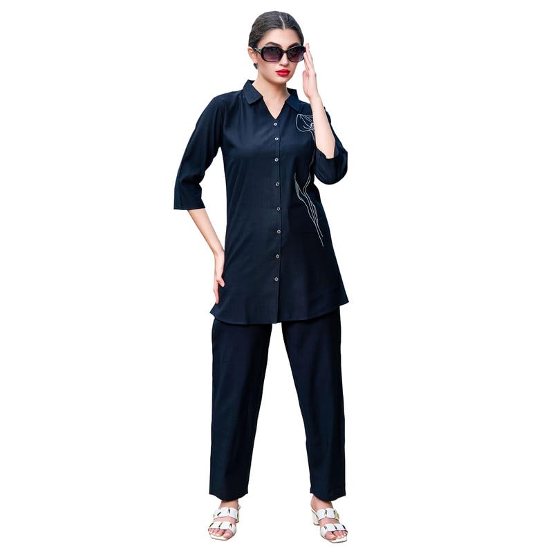 Riza Imported Rayon Fabric 3/4th Sleeves Relaxed Fit Top and Pyjama Night Suit Set/NS-2264