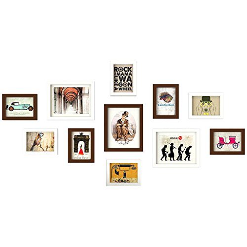 Marco de fotos de madera maciza, simple, combinación de marcos de pared, dormitorio, espejo cuadrado de cristal, decoración de pared (color: marrón + blanco) Cover