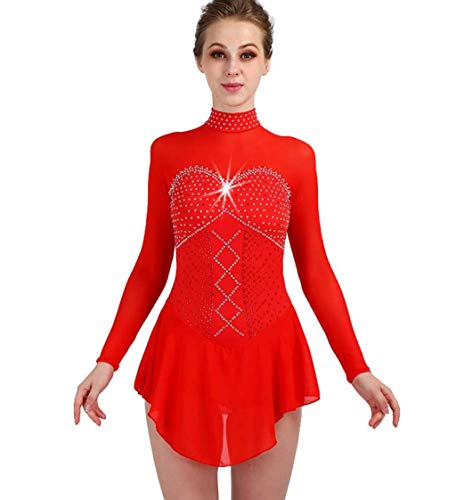 ZGDH Robe de Patinage Artistique, Combinaison de Patinage pour Femme Fille Bleue, Costume de Performance de compétition Professionnelle, Nouveau Costume de Gymnastique Rythmique, Rouge Cover