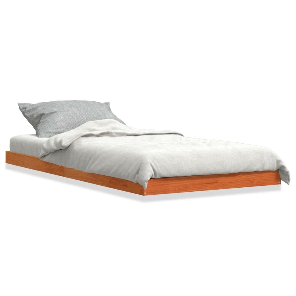 Cama de madera maciza de pino de 90 x 200 cm, color marrón cera, diseño moderno, vigas robustas, somieres, habitación juvenil, habitación de invitados, decoración para dormitorio y apartamento