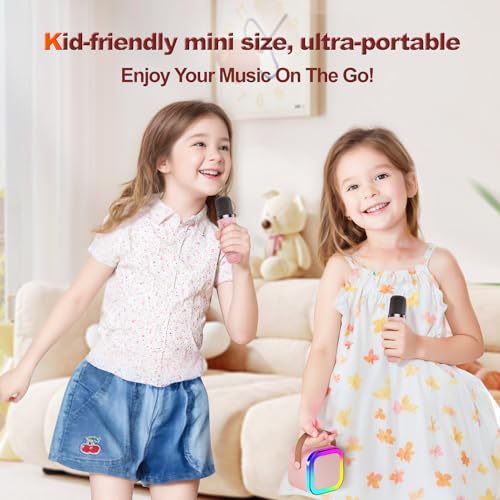 Mini Karaoke Machine for Kids Gifts Adults (Cute Little & Portable) Bluetooth Speaker with Wireless Microphone (Sound Loud) Birthday Gifts for Girls 3-12 Years Old Toddler Toys - Pink - Image 4