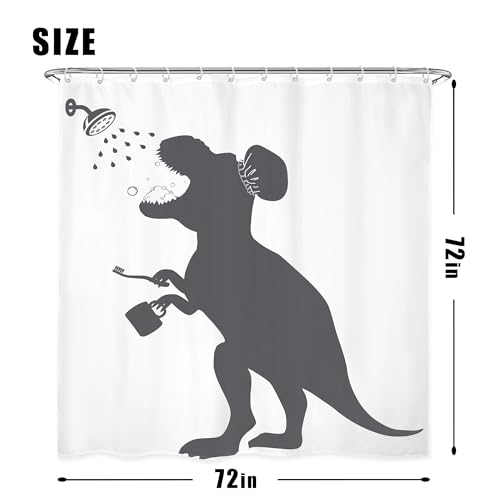 Image of 4PCS Kids Dinosaur 71Wx71H Inches Funny Animal Dino Silhouette Shadow Shower Curtain Sets with Rugs, Toilet Lid Cover and Bath Mat, Cute Bath Accessories Art Home Decor Fabric 12 Pack Hooks