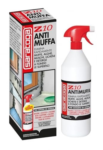 SARATOGA , Spray Antimuffa Saratoga Z10, Elimina Muffe Alghe Muschi Licheni, per uso Interno ed Esterno, Spruzzatore Ergonomico, 1Lt