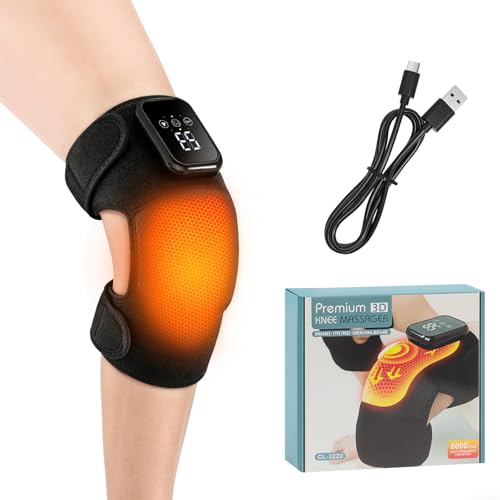 Knee Massager - Heated Knee Massager Arthritis Aids 2000mAH Rechargeable Knee Massager Joint Pain Relief with Vibration Leg Heat Pads 3 Adjustable Intensity & Temperature 15min Intelligent Timer