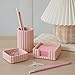KIBAGA Modern Aesthetic Desk Accessories Set of 3 - Stylish Pink Concrete Organizers for Pens & Office Supplies - A Cute and Functional Addition to Your Workspace Decor