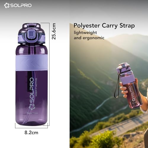 Image of Solpro Agua Spain Sipper Water Bottle 1000 ml Leakproof BPA Free, Sipper Bottle for Kids, Men, Women, Adults for School, Office, College, Travel, Gym, Workout, Outdoor, Camping (Purple /Purple)