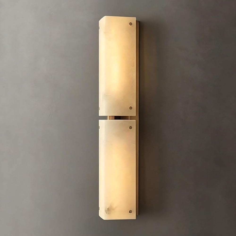 JISHUBO 24 Inch Natural Alabaster Wall Light, Nordic Minimalist Style Wall Lamp, E14 Light Source Hardwired Wall Sconce, Bedroom Restaurant Balcony Wall Mounted Light Fixtures