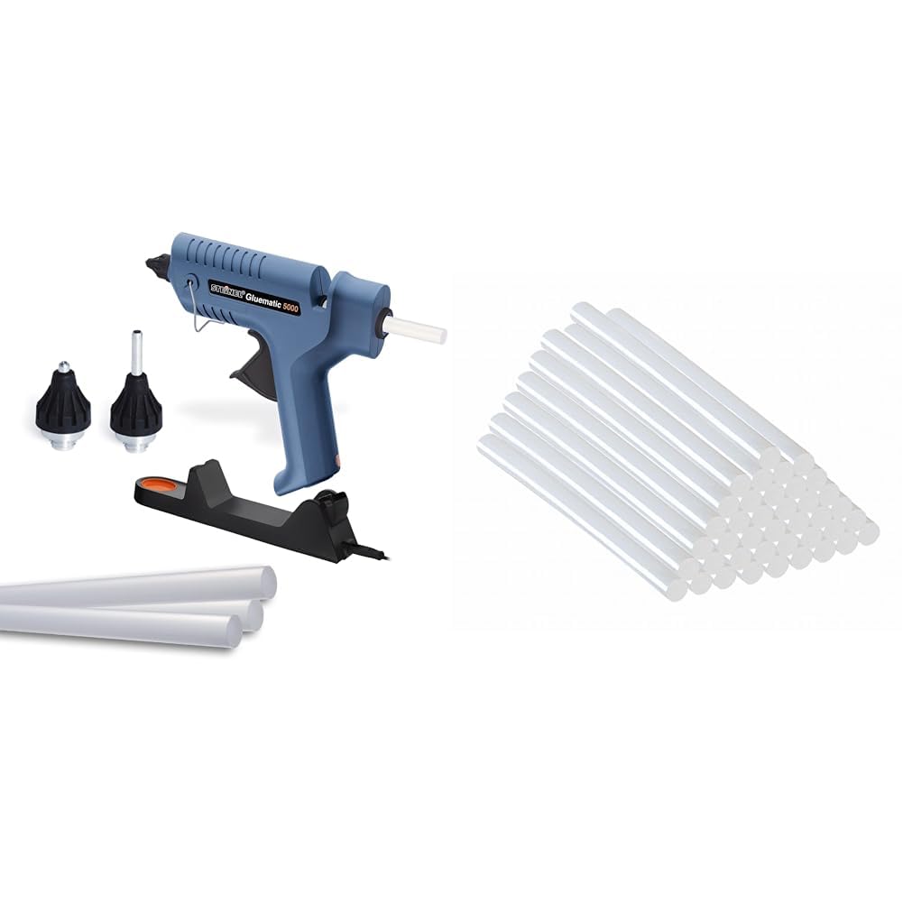 Steinel Gluematic 5000 Pistolet na Klej, Niebieski/Czarny, ‎18 x 3,2 x 18,5 cm; 330 g & Steinel 20736 Standardowe Wkłady Klejowe na Gorąco, Ø 11 mm, 1 Kg, Ok. 40 Wkładów