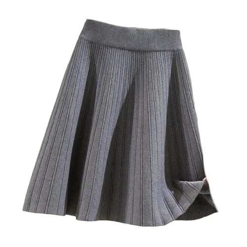 Jupe en tricot plissée grise coupe trapèze rétro aux finitions soignées