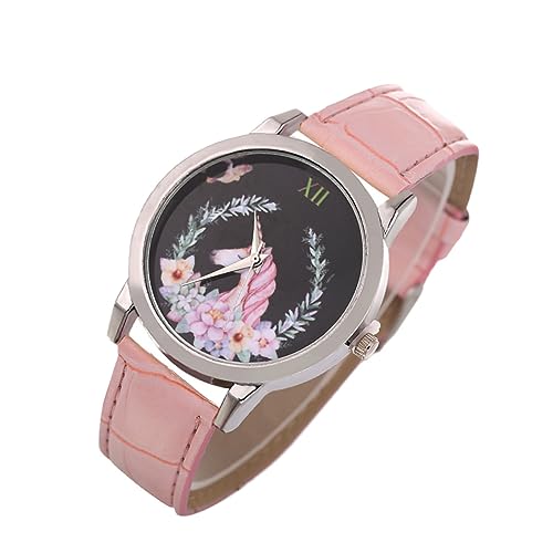 Healvian Reloj De Unicornio Reloj con Correa De Cuero Rosa