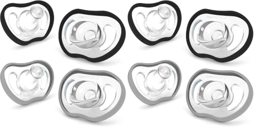 Image of Nanobebe Active Baby Pacifiers 4-36 Months - Orthodontic, Lightweight and Vented, Curves Comfortably with Face Contour, 100% Silicone - BPA Free, Perfect Baby Registry Gift 4pk, Black /Grey (Pack of 2)