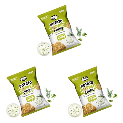 Image of BRB Popped Potato Chips | Sour Cream & Herbs Flavour | Not Fried, Not Baked | 60% Less Oil, Lower Calorie, No Palm Oil, Healthy Snack | 48g /51g Pack (weight may vary) (Pack of 3)